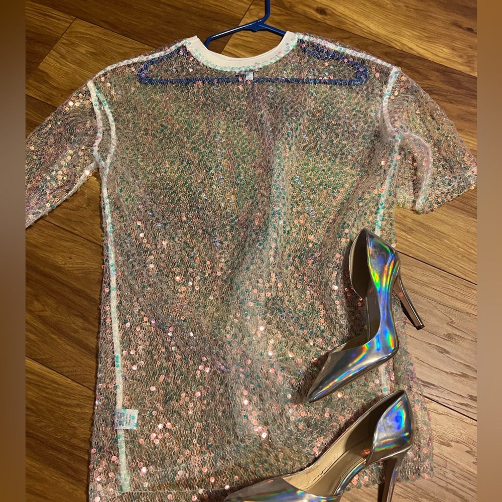 Sheer sequence shirt dress